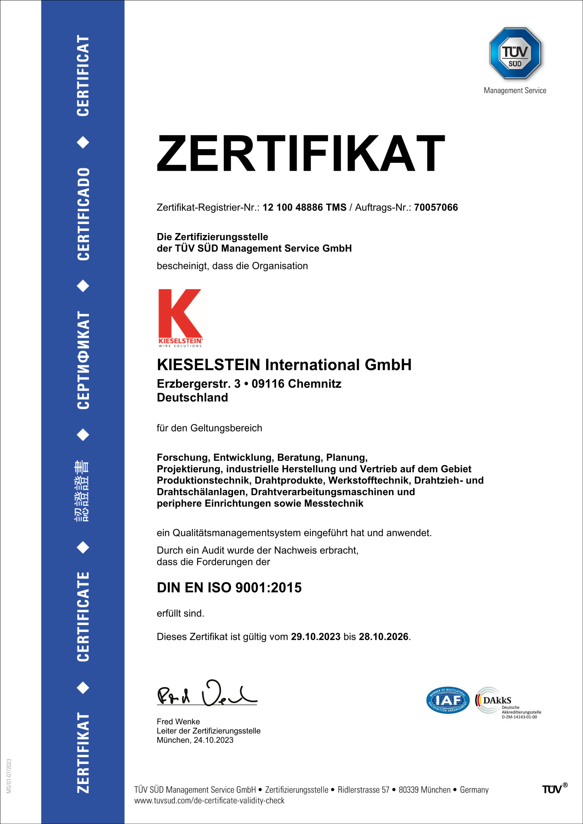 KIC Zertifikat ISO 9001 DE